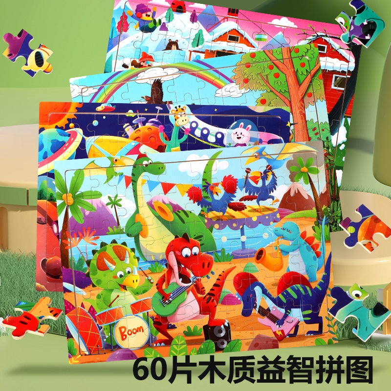 60 Pieces Of Puzzle Wooden Toddler Puzzle Animation Cartoon Flat Puzzle Early Education Educational Toys Manufacturer - Image 2